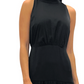 Vestido midi feminino Sam Edelman com decote falso e alças finas, preto, tamanho 10