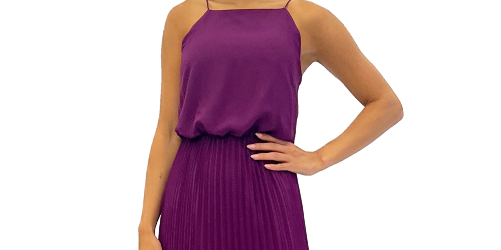 Vestido midi sem mangas com plissado feminino Sam Edelman, roxo, tamanho 12