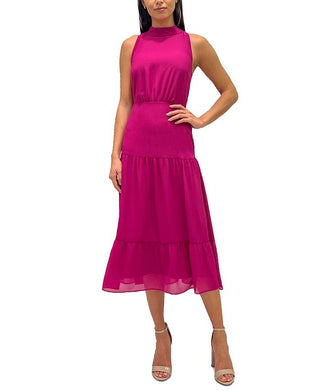 Vestido feminino de chiffon sem mangas e gola alta Sam Edelman, rosa, tamanho 12