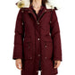 Parka feminina Sam Edelman com capuz e acabamento falso, azul, tamanho X-S