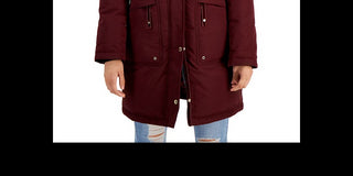 Parka feminina Sam Edelman com capuz e acabamento falso, azul, tamanho X-S