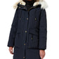 Parka feminina Sam Edelman com capuz e acabamento falso, azul, tamanho X-S