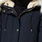 Parka feminina Sam Edelman com capuz e acabamento falso, azul, tamanho X-S