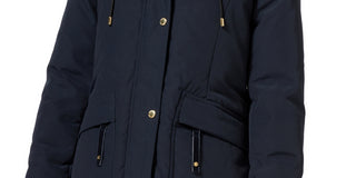 Parka feminina Sam Edelman com capuz e acabamento falso, azul, tamanho X-S