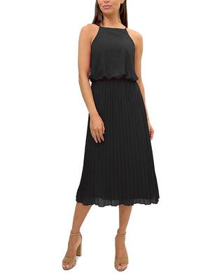 Vestido midi plissado sem mangas Sam Edelman feminino, preto, tamanho 4