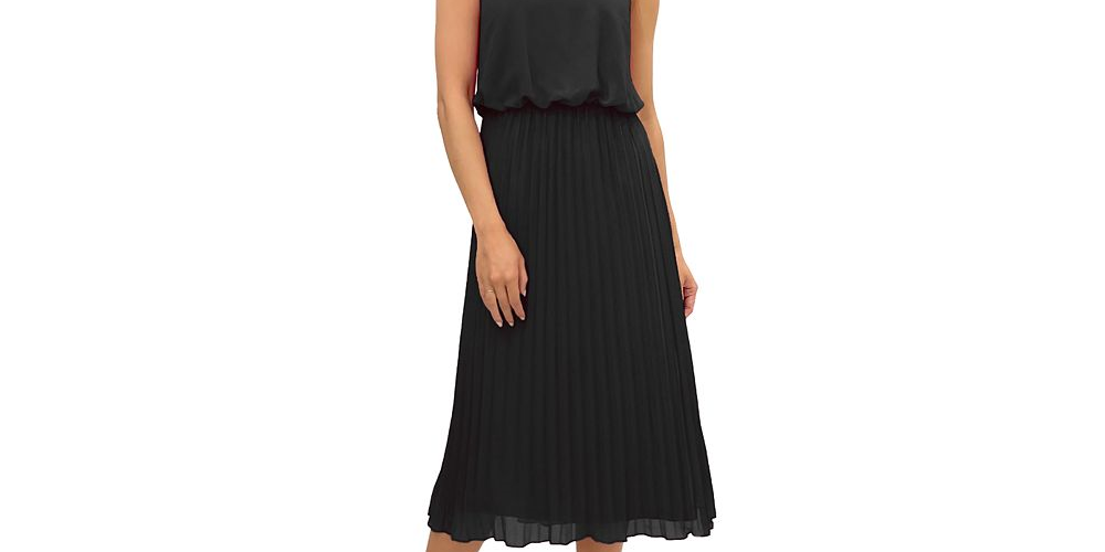 Vestido midi plissado sem mangas Sam Edelman feminino, preto, tamanho 4