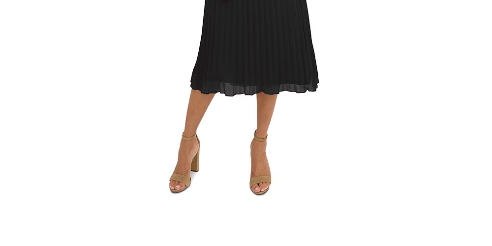 Vestido midi plissado sem mangas Sam Edelman feminino, preto, tamanho 4