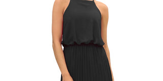 Vestido midi plissado sem mangas Sam Edelman feminino, preto, tamanho 4