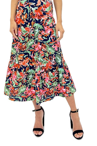 Vestido midi feminino Sam Edelman com decote halter floral, azul, tamanho 8