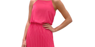 Vestido midi plissado feminino Sam Edelman, rosa, tamanho 6