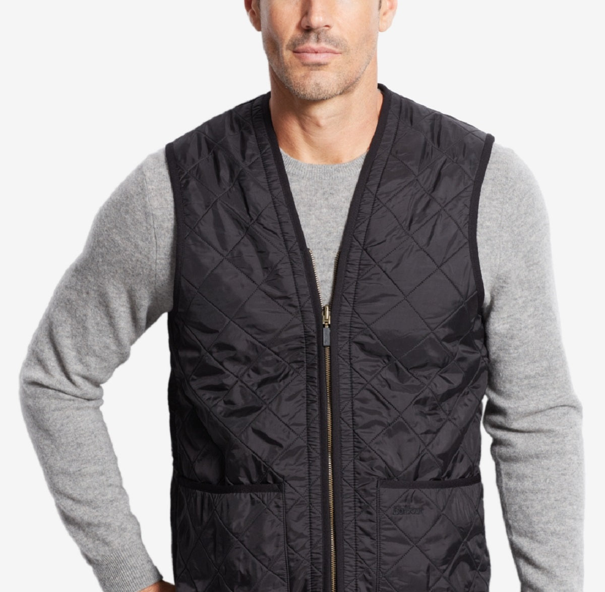 Colete Barbour Masculino Relaxed Fit com Zíper e Forro Preto Tamanho Grande