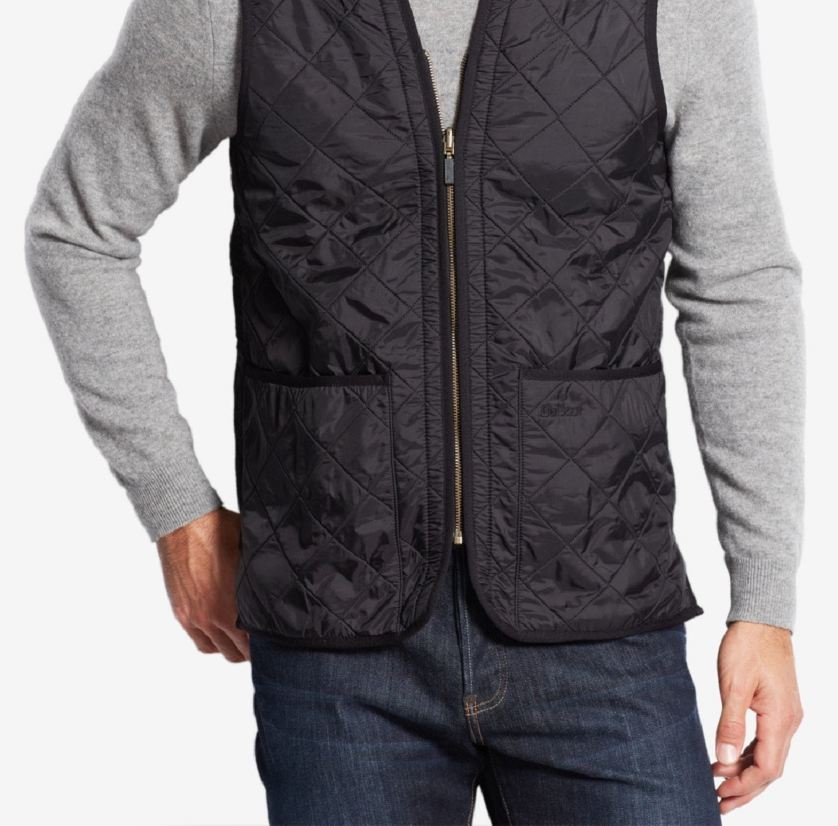 Colete Barbour Masculino Relaxed Fit com Zíper e Forro Preto Tamanho Grande