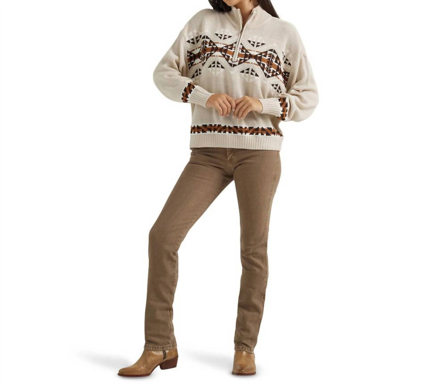 Wrangler - Retro Western Vintage Quarter Zip Relaxed Sweater