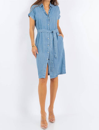 Paparazzi - Vestido camisa jeans tencel manga curta com cinto