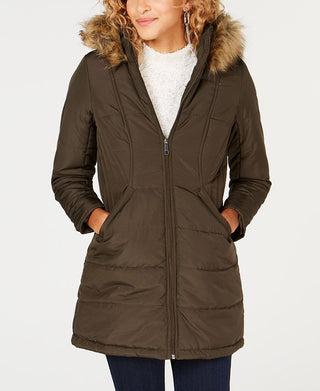 Casaco acolchoado com capuz e acabamento em pele sintética Maralyn &amp; Me Junior, preto, tamanho pequeno