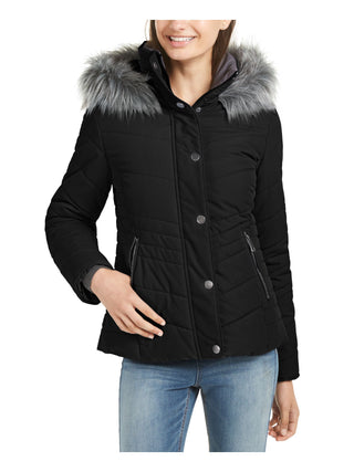 Casaco acolchoado com capuz e acabamento em pele sintética Maralyn &amp; Me Junior, preto, tamanho pequeno