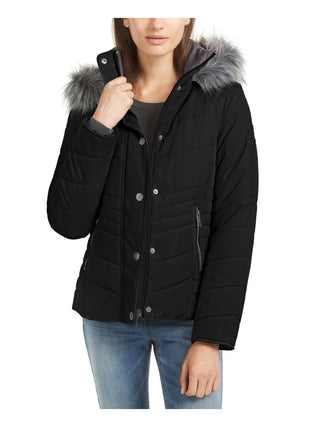 Casaco acolchoado com capuz e acabamento em pele sintética Maralyn &amp; Me Junior, preto, tamanho pequeno