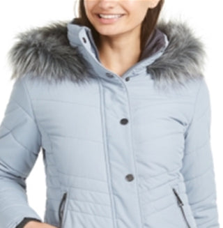 Casaco acolchoado com capuz e acabamento em pele sintética Maralyn &amp; Me Junior, azul, tamanho extragrande