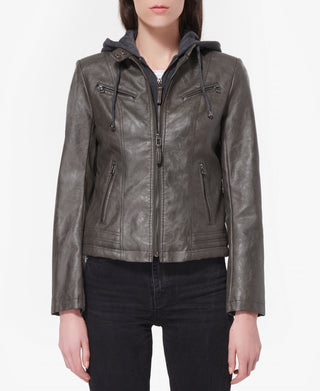 Casaco de couro sintético Maralyn &amp; Me Junior em camadas, tamanho X-G, cinza