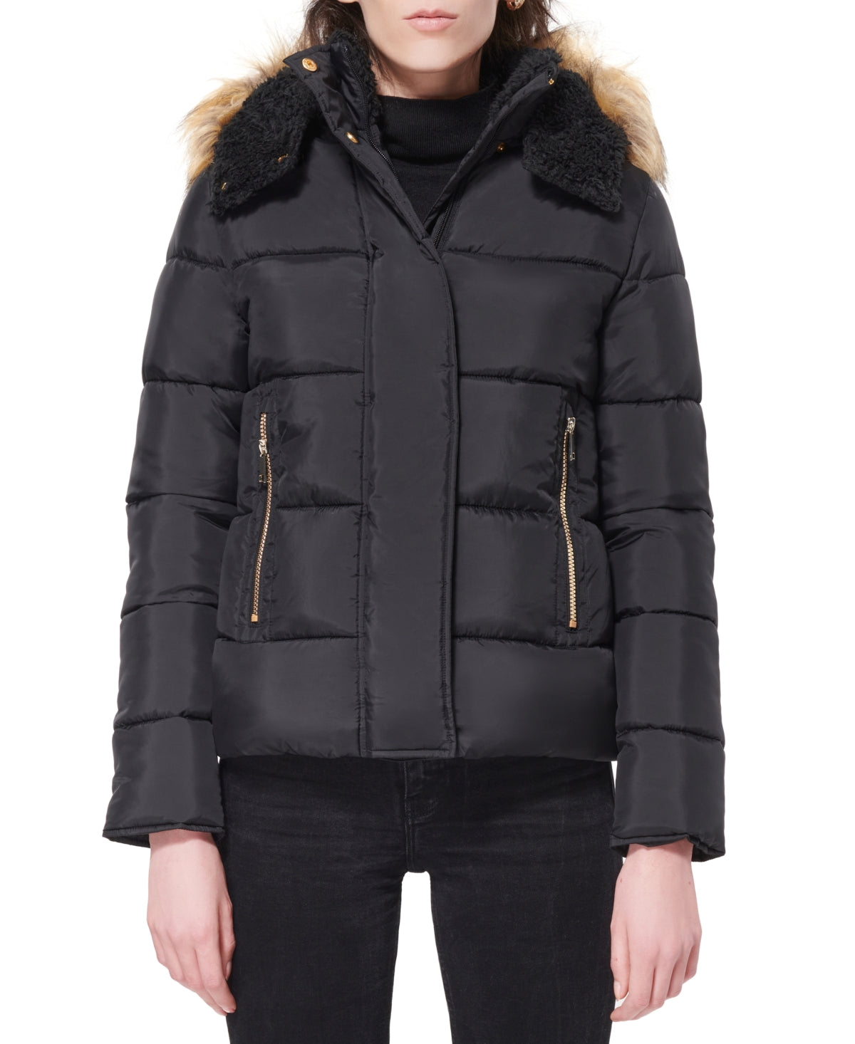 Casaco acolchoado com capuz e acabamento em pele sintética Maralyn &amp; Me Junior, preto, tamanho X-S