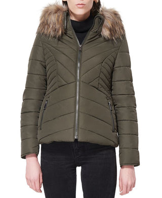 Casaco acolchoado com capuz e acabamento em pele sintética Maralyn &amp; Me Junior, cinza, tamanho grande