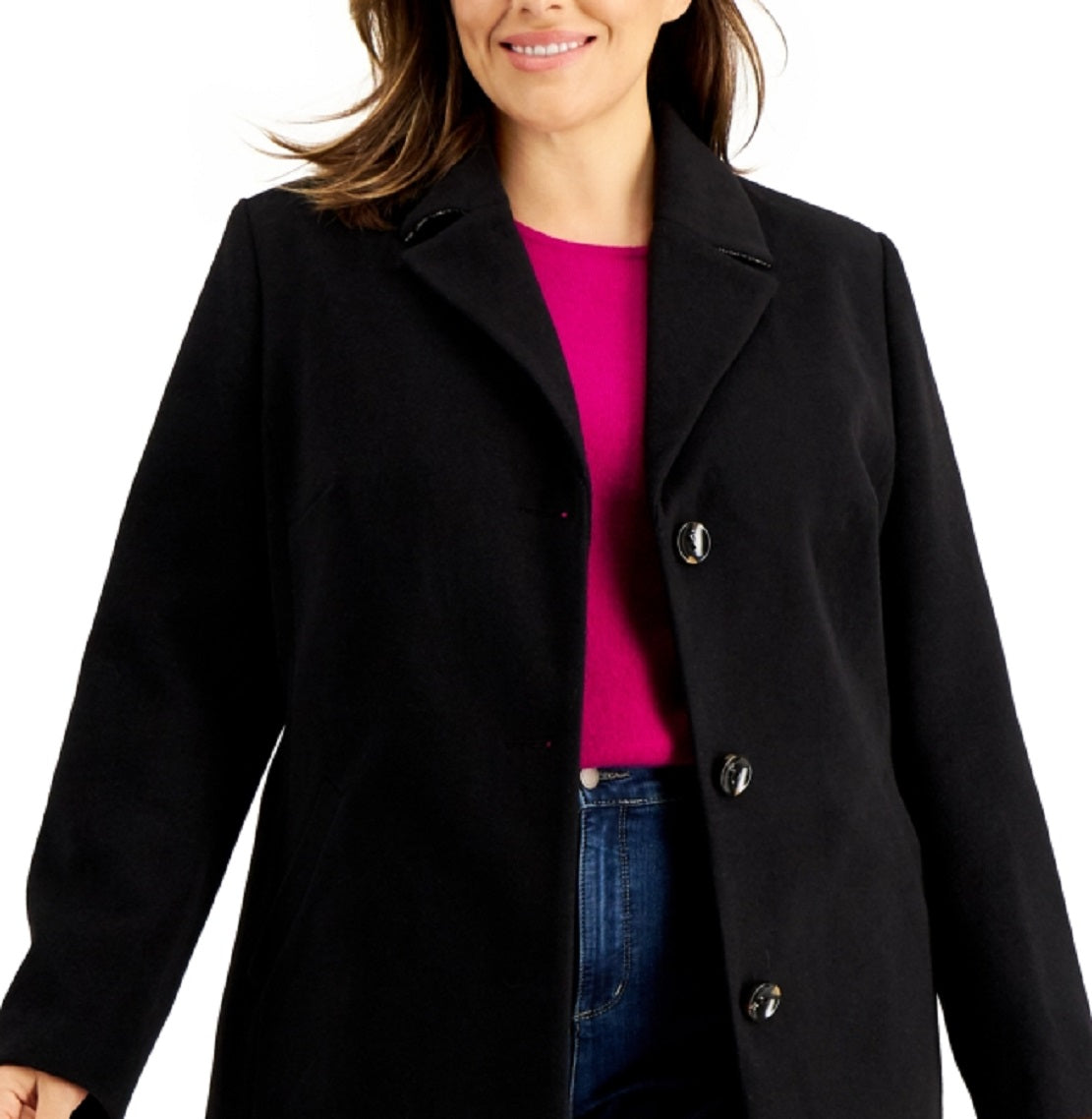 Casaco feminino Maralyn &amp; Me com abotoamento simples, preto, tamanho 3X