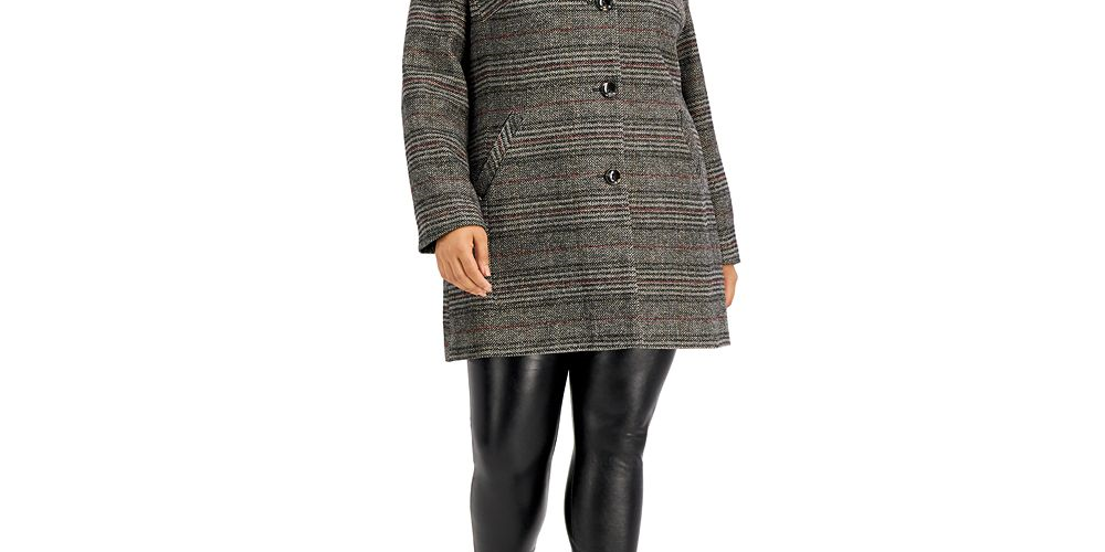 Casaco feminino Maralyn &amp; Me com abotoamento simples, preto, tamanho 3X