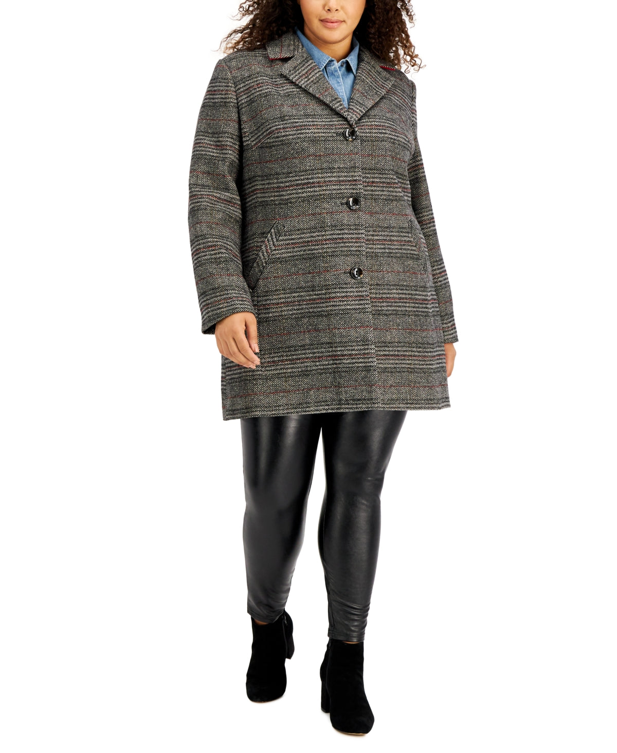 Casaco feminino Maralyn &amp; Me com abotoamento simples, preto, tamanho 3X