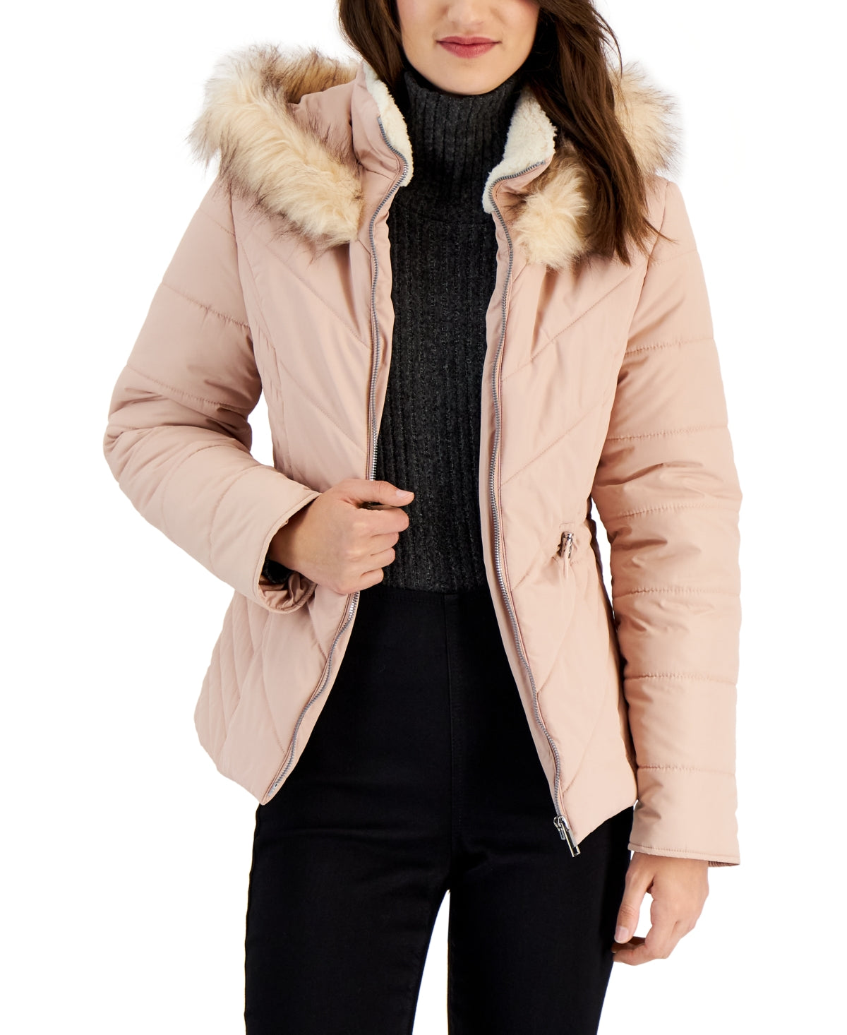 Casaco acolchoado com capuz e acabamento falso Maralyn &amp; Me Junior, rosa, tamanho grande