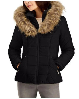 Casaco acolchoado com capuz e acabamento em pele sintética Maralyn &amp; Me Junior, preto, tamanho médio