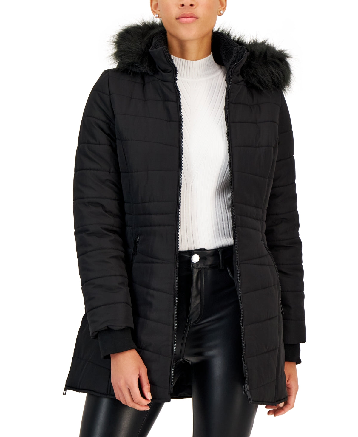 Casaco acolchoado com capuz e pele sintética Maralyn &amp; Me Junior's, preto, tamanho médio