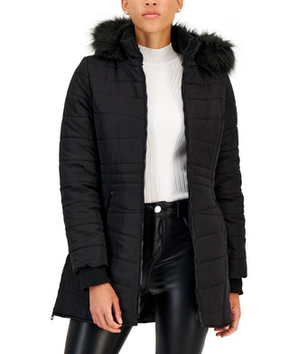 Casaco acolchoado com capuz e pele sintética Maralyn &amp; Me Junior's, preto, tamanho médio