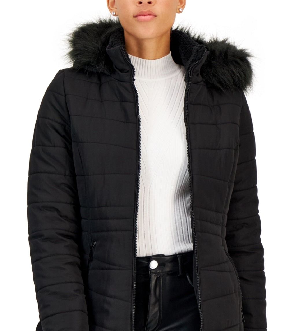 Casaco acolchoado com capuz e pele sintética Maralyn &amp; Me Junior's, preto, tamanho médio