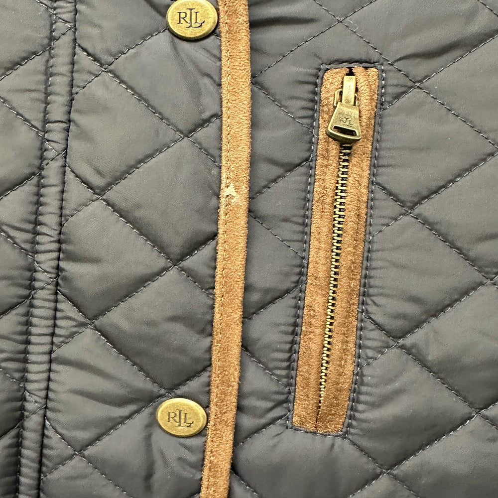 Casaco acolchoado feminino Lauren Ralph Lauren com acabamento em camurça sintética, azul-marinho escuro, tamanho XXL