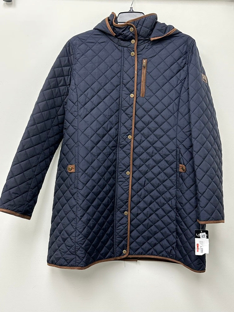 Casaco acolchoado feminino Lauren Ralph Lauren com acabamento em camurça sintética, azul-marinho escuro, tamanho XXL