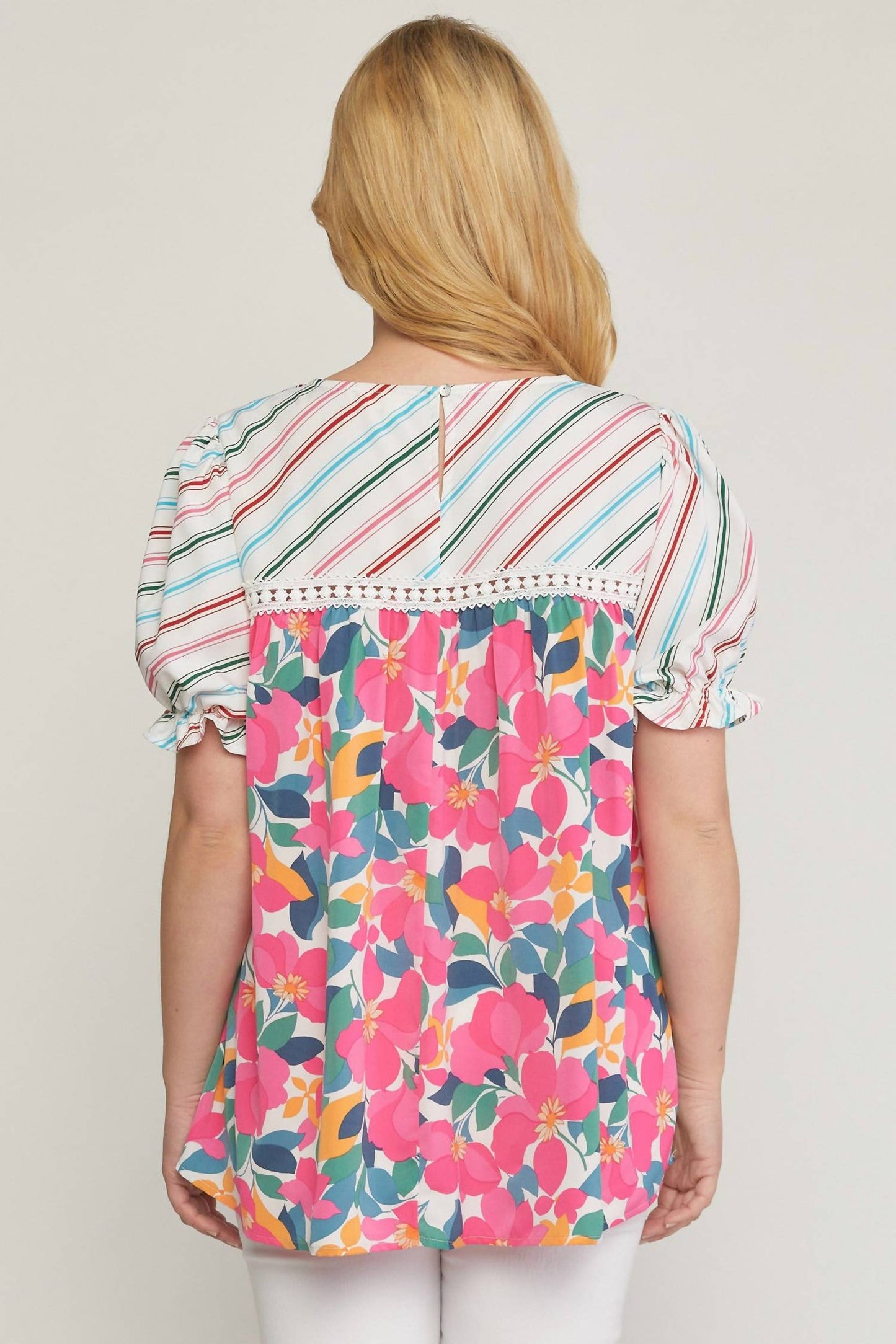 Entro - Mixed Print & Lace Blouse