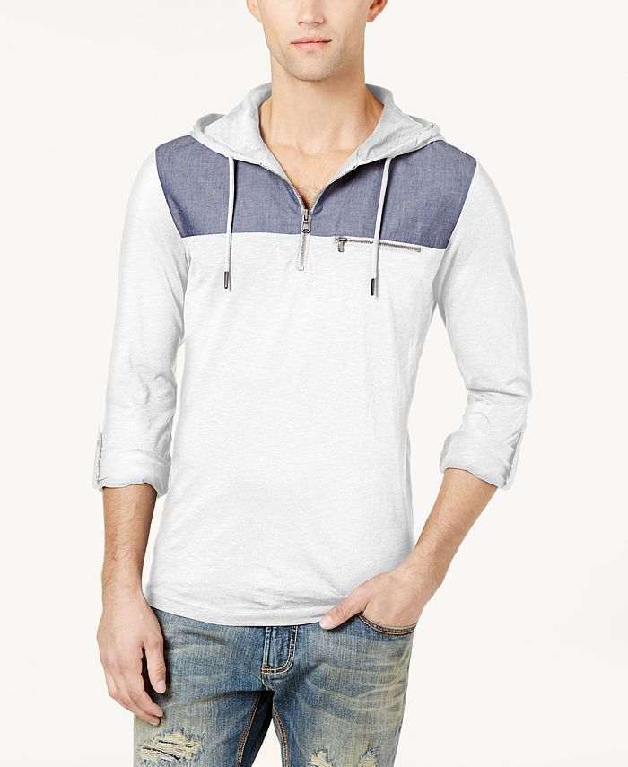 Moletom com capuz masculino INC International Concepts com zíper de um quarto, branco, tamanho M