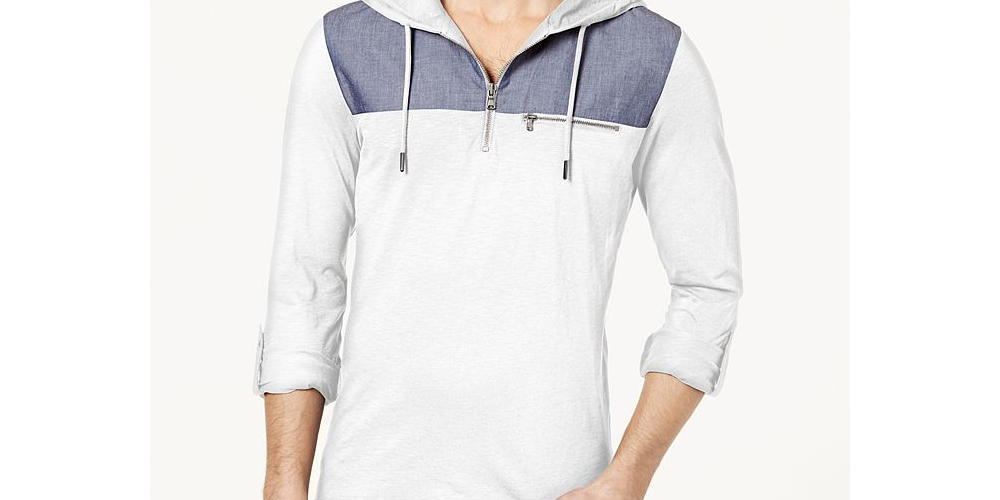 Moletom com capuz masculino INC International Concepts com zíper de um quarto, branco, tamanho M