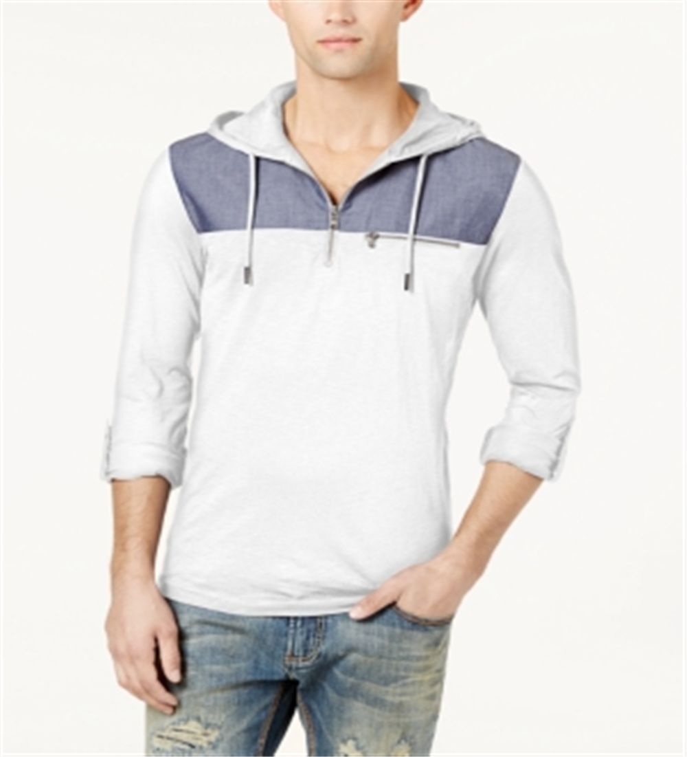 Moletom com capuz masculino INC International Concepts com zíper de um quarto, branco, tamanho M