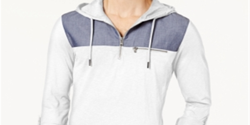 Moletom com capuz masculino INC International Concepts com zíper de um quarto, branco, tamanho M