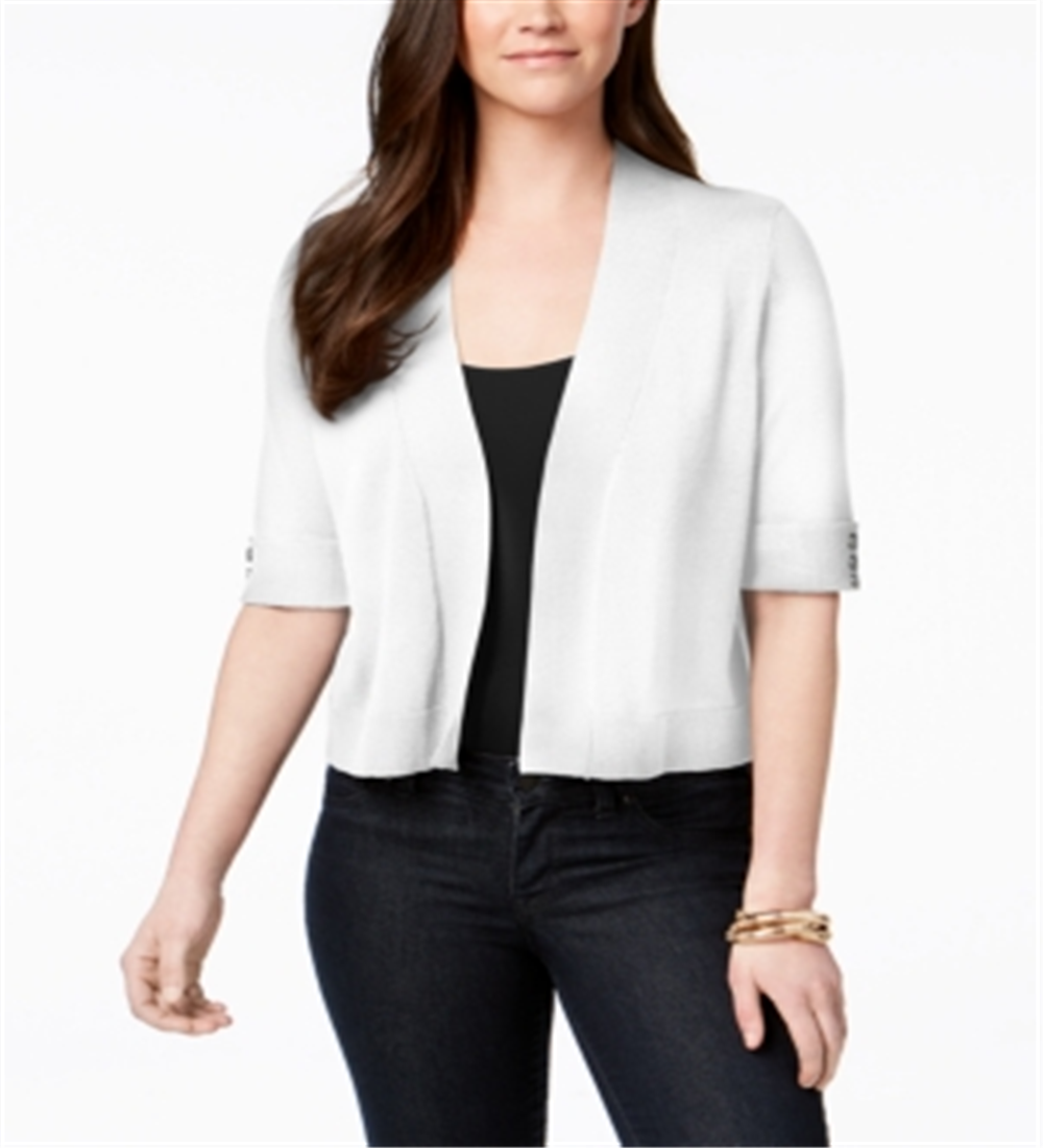 Cardigan curto com detalhes de botões da coleção JM feminino, tamanho X-G, branco