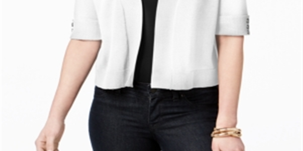 Cardigan curto com detalhes de botões da coleção JM feminino, tamanho X-G, branco