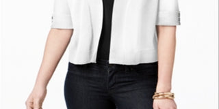 Cardigan curto com detalhes de botões da coleção JM feminino, tamanho X-G, branco