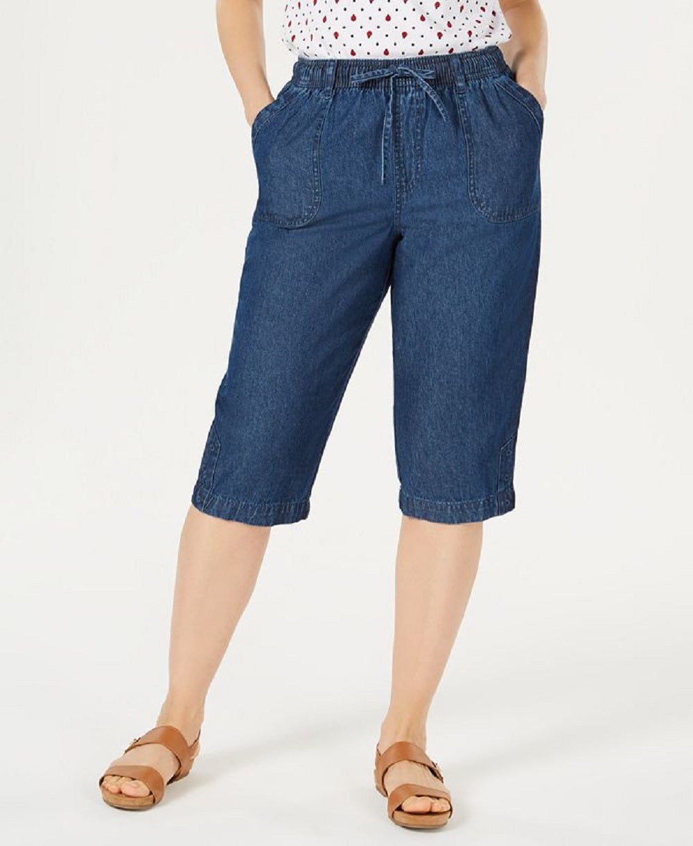 Karen Scott Shorts Jeans Skinny Feminino de Algodão com Ilhós Azul Tamanho Pequeno Médio