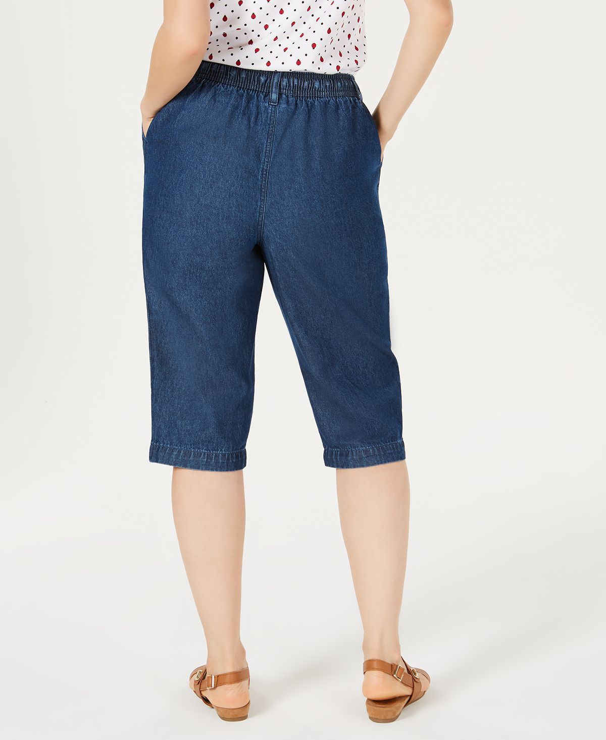 Karen Scott Shorts Jeans Skinny Feminino de Algodão com Ilhós Azul Tamanho Pequeno Médio