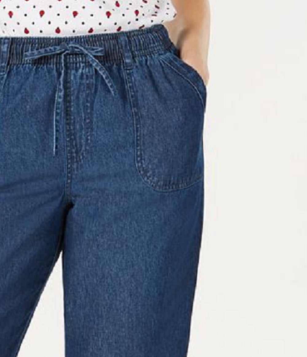 Karen Scott Shorts Jeans Skinny Feminino de Algodão com Ilhós Azul Tamanho Pequeno Médio