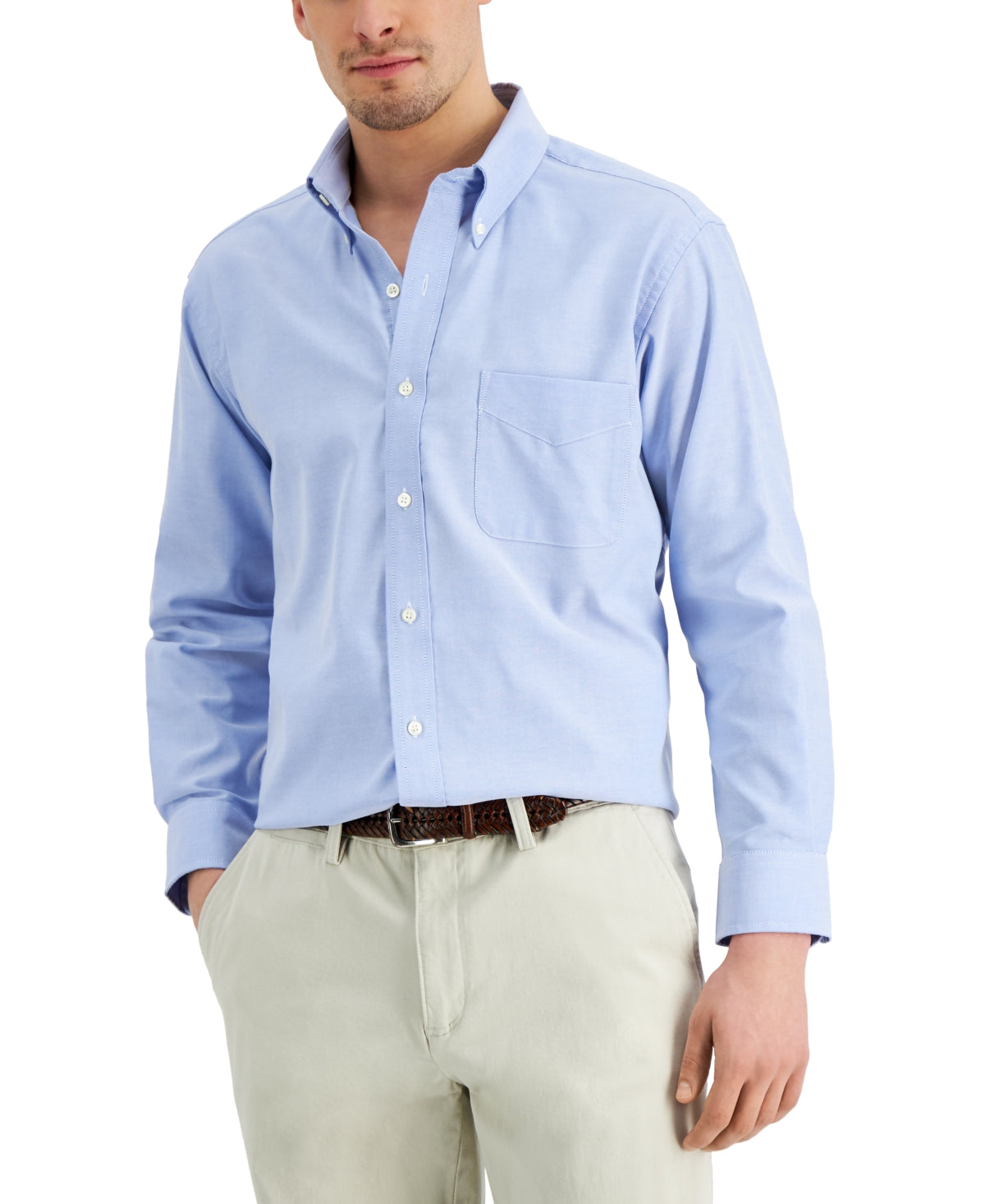 Camisa social masculina Club Room Regular Fit Algodão Oxford Azul Tamanho 15,5X34X35