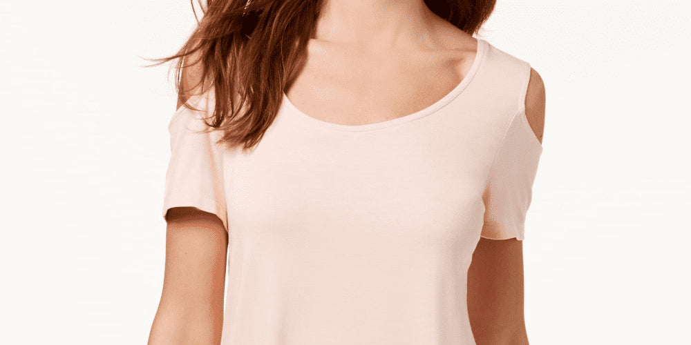 Camiseta feminina laranja com ombros descobertos da coleção JM, tamanho grande