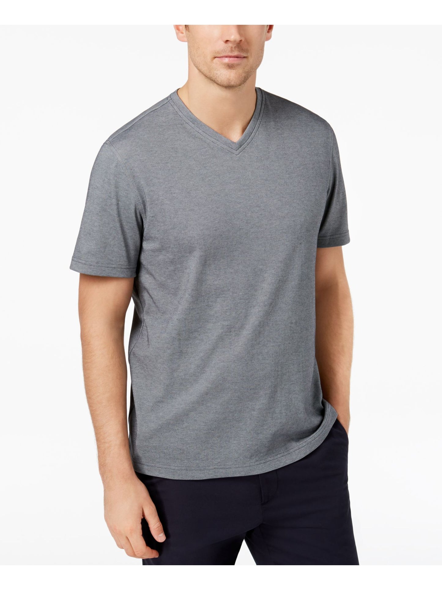 Camiseta masculina Tasso Elba, gola V, manga curta, cinza, tamanho médio