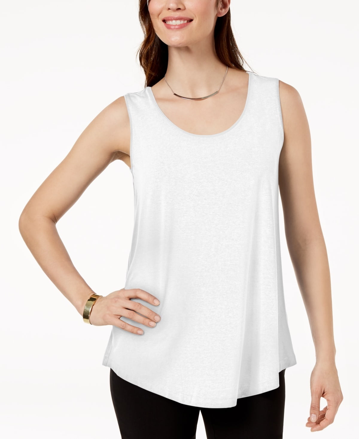 JM Collection Regata feminina branca com decote redondo, tamanho pequeno P/M